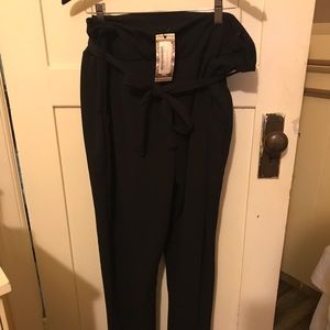 High waisted paper bag pants